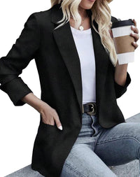 Mina Self Woman Blazer Ruched Sleeve Lapel Open Front Lightweight Work Office Blazer Jackets with Pockets