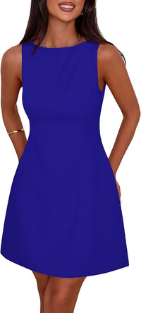 PRETTYGARDEN Womens Formal Short Dresses 2025 Summer Sleeveless Boat Neck A Line Elegant Mini Cocktail Party Dress