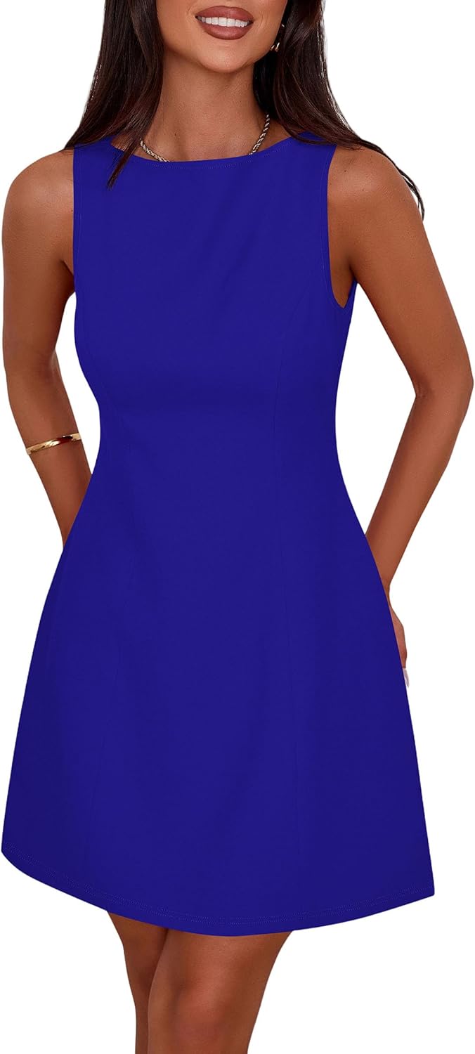 PRETTYGARDEN Womens Formal Short Dresses 2025 Summer Sleeveless Boat Neck A Line Elegant Mini Cocktail Party Dress