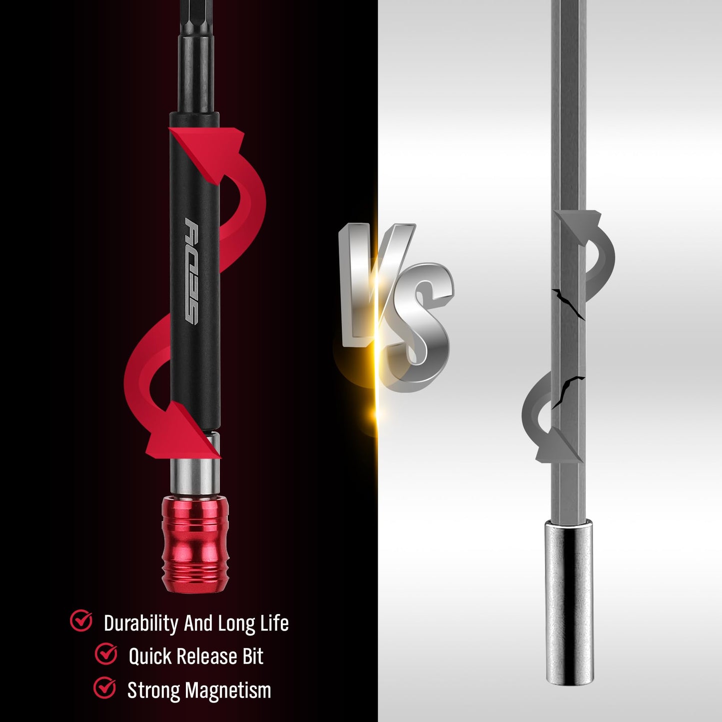 5-Piece 2", 4", 6", 12", 17" Extra Long Magnetic Screwdriver Bit Holders, 1/4 Inch Hex Shank Quick Release Extension Adapter, Durable CR-V Steel, Universal Fit for Impact Driver Bits