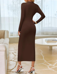 ZESICA Women's 2025 Fall Long Sleeve Bodycon Dress Mock Neck Wedding Guest Cocktail Party Long Midi Dresses