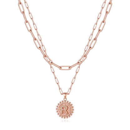 Yoosteel Layered Initial Necklaces for Women Trendy - 14K Gold-Plated Dainty Layering Paperclip Chain Coin Initial Necklace Jewelry Gifts for Women Mom Wife Teen Girls