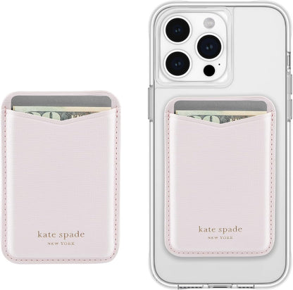 kate spade new york Morgan Magnetic Phone Wallet/Card Holder - Compatible with MagSafe Phones and Cases - Chalk Pink