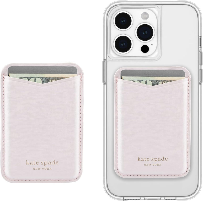 kate spade new york Morgan Magnetic Phone Wallet/Card Holder - Compatible with MagSafe Phones and Cases - Chalk Pink