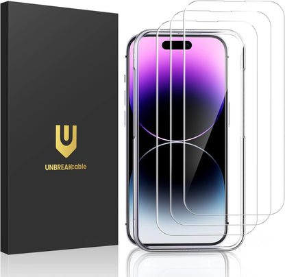 UNBREAKcable 3-Pack Screen Protector for iPhone 16 Pro, Double Shatterproof Tempered Glass [Easy Installation Frame] [9H Hardness] [99.99% HD Clear] [Case Friendly] for iPhone 6.3 inch