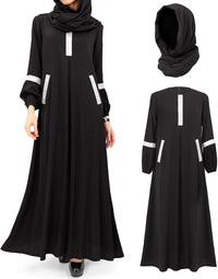 DAZCOS Women Muslim Abayas Dress with Hijabs Long Sleeve Modest Dubai Outfits Arabian Robe Prayer Clothes