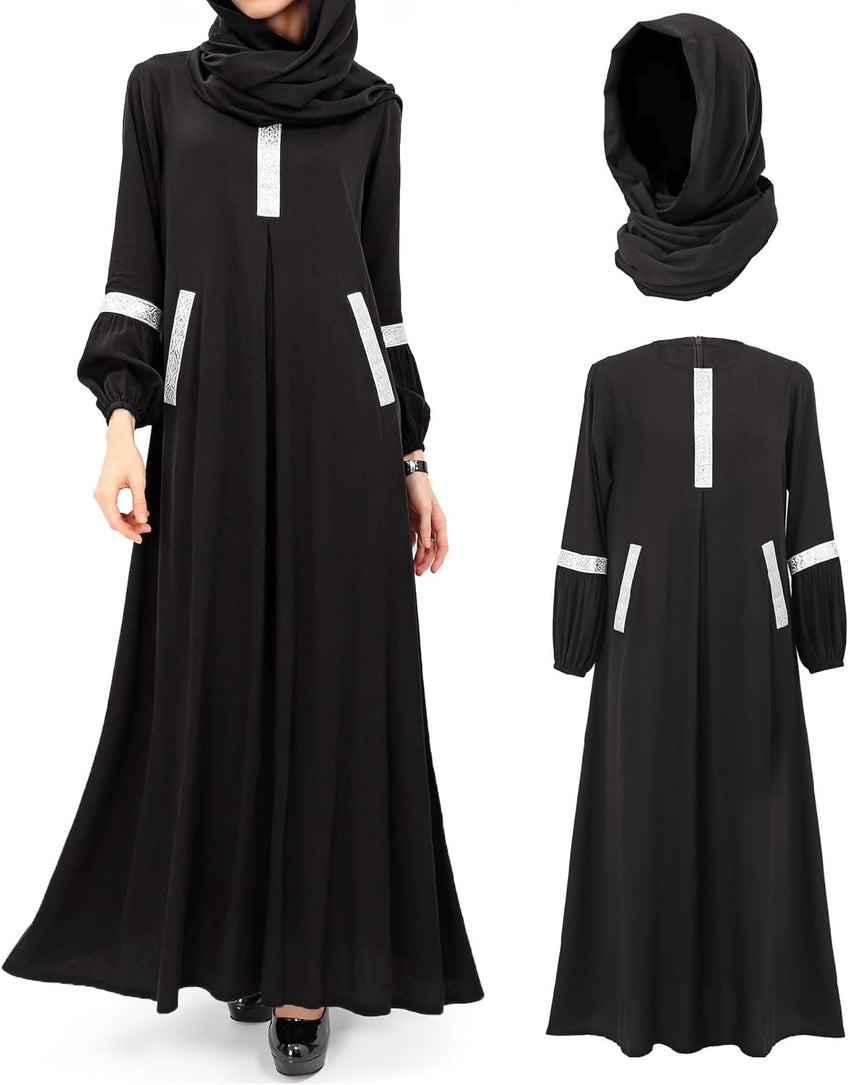 DAZCOS Women Muslim Abayas Dress with Hijabs Long Sleeve Modest Dubai Outfits Arabian Robe Prayer Clothes