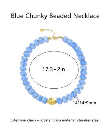 Chunky Beaded Statement Necklace for Women Trendy Colorful Boho Resin Bead Choker Necklaces Summer Handmade Jewelry Gifts Accessories