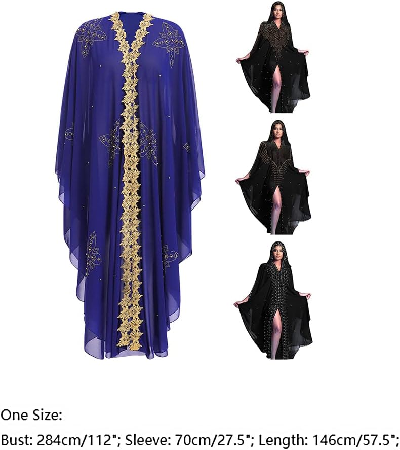IBTOM CASTLE Abaya for Women Muslim, Beaded Embroidered Maxi Kaftan Dress Cardigan Caftan Dubai Arabic Kimono Robe