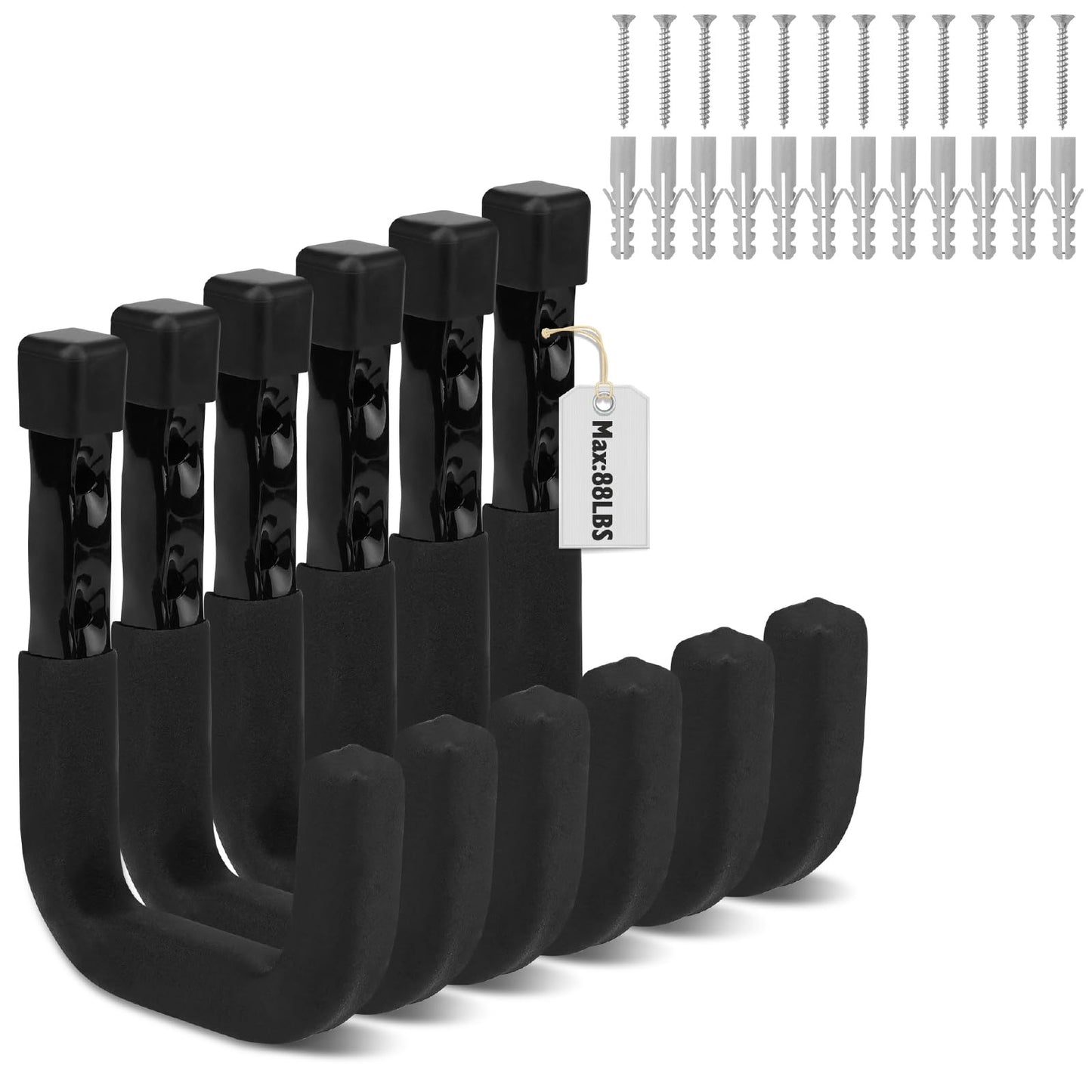 SEDY 6-Piece Heavy Duty Garage Storage Hooks, Wall Mount J Utility Hooks Holds 88 LB, Large Metal Utility, Garage Storage Ladders for Bikes, Garden Tools
