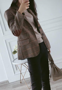 CHARTOU Women's Chic Lapel Collar Plaid 2-Button Business Work Office Blazer Suit Jacket