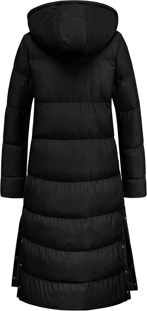 Chrisuno Women's Long Winter Coat Warm Windproof Quilted Puffer Jacket Thicken Puffy Parka With Hood