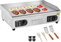 VEVOR Commercial Electric Griddle, 1600W Countertop Half-Flat Top Grill, 22in Stainless Steel Griddle Grill with 2 Shovels and 2 Brushes for Home or Restaurant, 122℉-572℉ Adjustable Temp