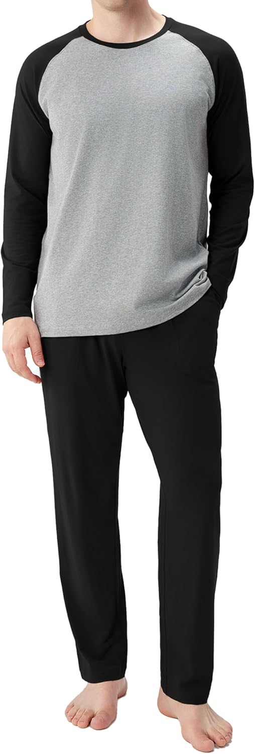 DAVID ARCHY Mens Pajamas Set - Soft Pj Sets for Men Long Sleeve Pajamas Men Cotton Mens Pjs Sets Loungewear with Pockets