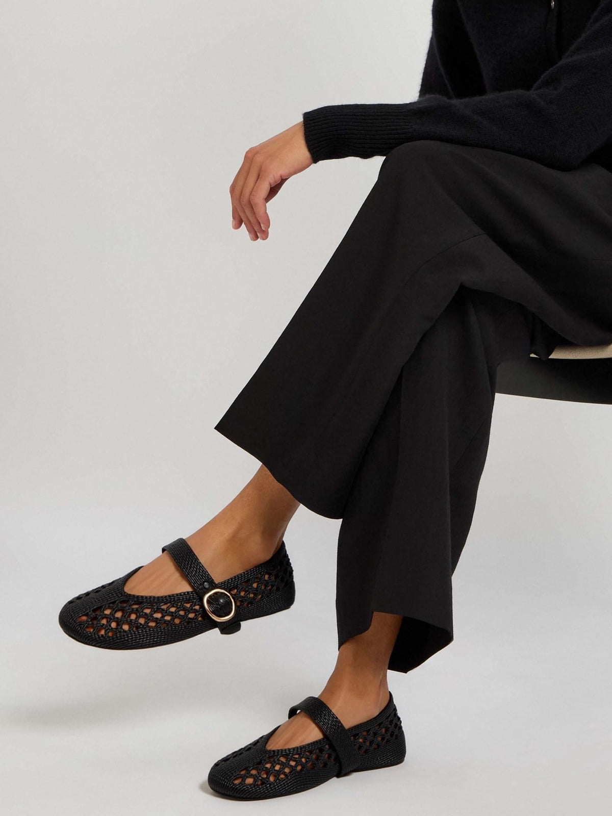 Woven Ballet Flats Women Mesh Raffia Flats Round Toe Mary Janes Comfortable Ballerina Flat Shoes