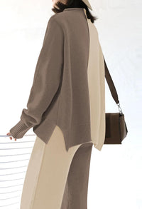 Fixmatti Women's Sweater Set High Neck Long Sleeve Top and Wide Leg Pant 2 Piece Lounge Set