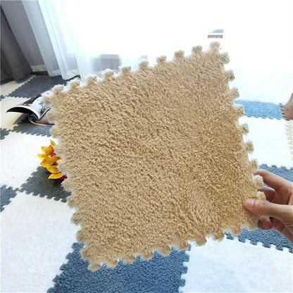 7DAY'S 40pcs 30x30cm DIY Nordic Floor Mat Splicing Carpet Plush Velvet Bedroom Rooms Pink Mat Puzzle Plush Mats Interlocking Carpet Tiles for Commercial and Home
