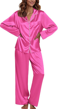 Ekouaer Pajamas For Women Set Silk Pjs 2 Piece Satin Sleepwear Long Sleeve Button Down Lounge Sets With Pant