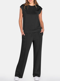 ANRABESS Two Piece Sets for Women Summer Sleeveless Sweatsuits Wide Leg Casual Lounge Set Matching Vacation Travel Outfits