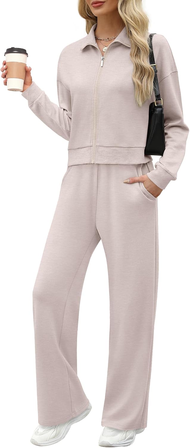XIEERDUO Lounge Sets for Women 2025 Sweatsuit 2 Piece Outfits Sweatshirt Wide Leg Sweatpant Tracksuit Matching Set