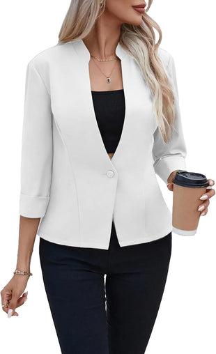 Mina Self 2025 Women's Summer 3/4 Sleeve Blazer Jacket Lightweight Fully-Lined Slim Stand Collar Casual Petite Work Suits