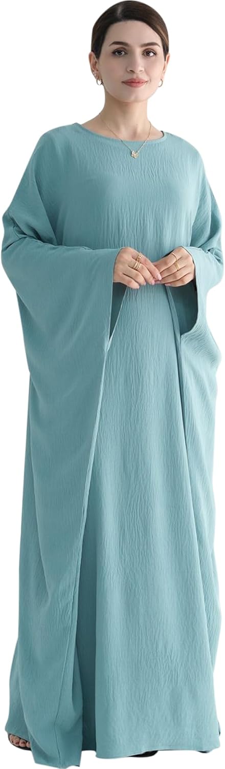 Women Muslim Abaya Dress 1Piece Bat Sleeve Islamic Maxi Robe Fashion Jilbab for Women Eid Kaftan Muslim Robe