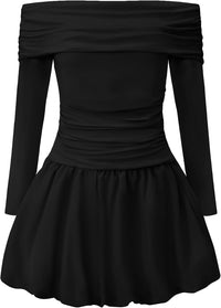 EXARUS Girls Dress Off The Shoulder Bodycon/Bubble Long Sleeve Teen Ruched Homecoming Dance Party Prom Tween Dresses