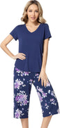 NACHILA Women’s Pajamas-Viscose Made from Bamboo, Short Sleeve Pjs Top with Capri Pajama Sets for Women Cool V Neck Sleepwear