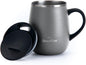GRANDTIES Insulated Coffee Mug with Handle–Sliding Lid for Splash-Proof 16oz Wine-Glass Shape Thermal Tumbler with Double Walled Vacuum Stainless Steel to Keeps Beverages Hot or Cold-Cognac Metallic