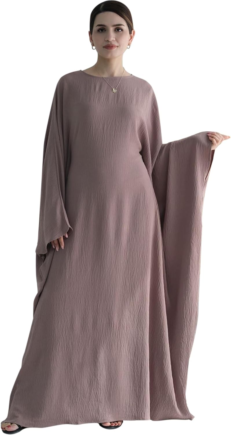 Women Muslim Abaya Dress 1Piece Bat Sleeve Islamic Maxi Robe Fashion Jilbab for Women Eid Kaftan Muslim Robe