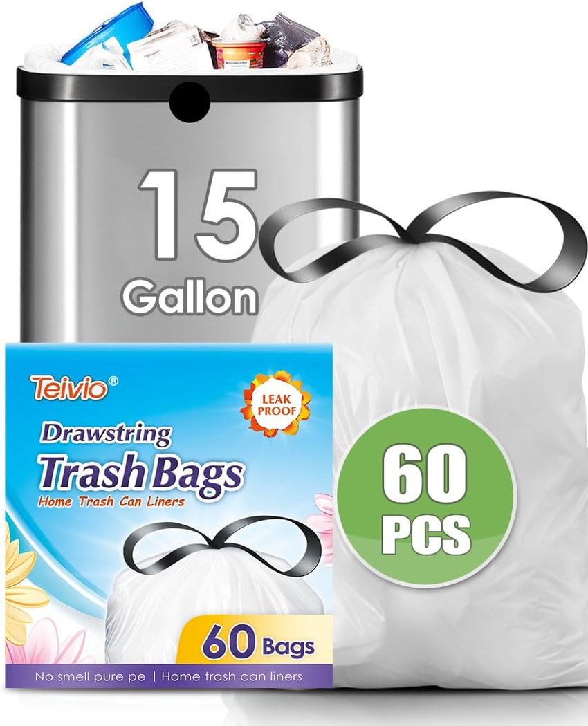 10 Gallon 200 Counts Extra Strong Trash Bags Tall Kitchen Garbage Bags by Teivio, 9 Gallon 10 Gallon,Bathroom Trash Can Bin Liners, Intended for Home,Plastic Bags for office kitchen Garden,Black