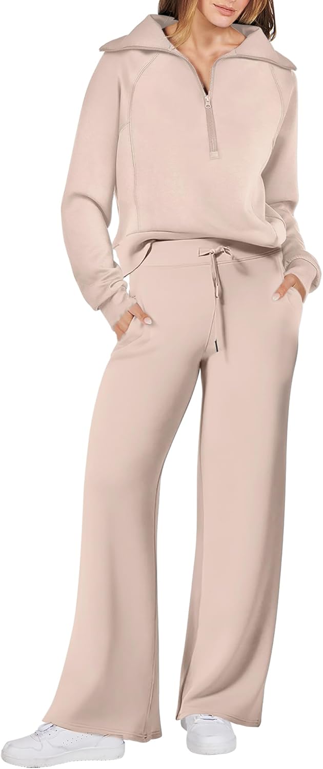 ANRABESS Women 2 Piece Outfits 2025 Fall Fashion Airport Wide Leg Pants Lounge Set Leisure Travel Vacation Clothes Sweatsuits