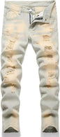 HENGAO Boy's Distressed Ripped Skinny Jeans