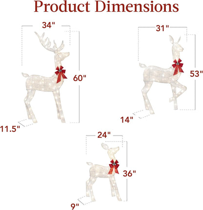 Best Choice Products 3-Piece Large Lighted Christmas Deer Family Set 5Ft Outdoor Yard Decoration with 360 LED Lights, Stakes, Zip Ties - White