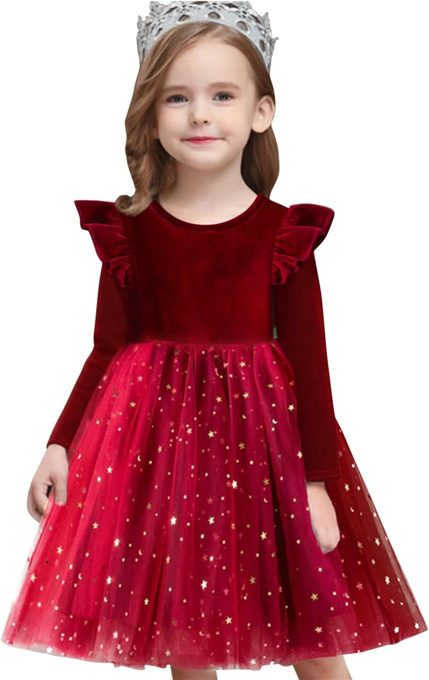 NNJXD Princess Girl Long Sleeve Autumn Winter Dress Tulle Party Dresses