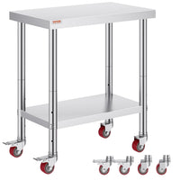 Vevor Mophorn Stainless Steel Work Table 36x24 Inch with 4 Wheels, Casters Heavy Duty Food Prep Worktable for Commercial Kitchen Restaurant, Silver