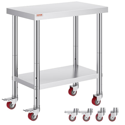 Vevor Mophorn Stainless Steel Work Table 36x24 Inch with 4 Wheels, Casters Heavy Duty Food Prep Worktable for Commercial Kitchen Restaurant, Silver