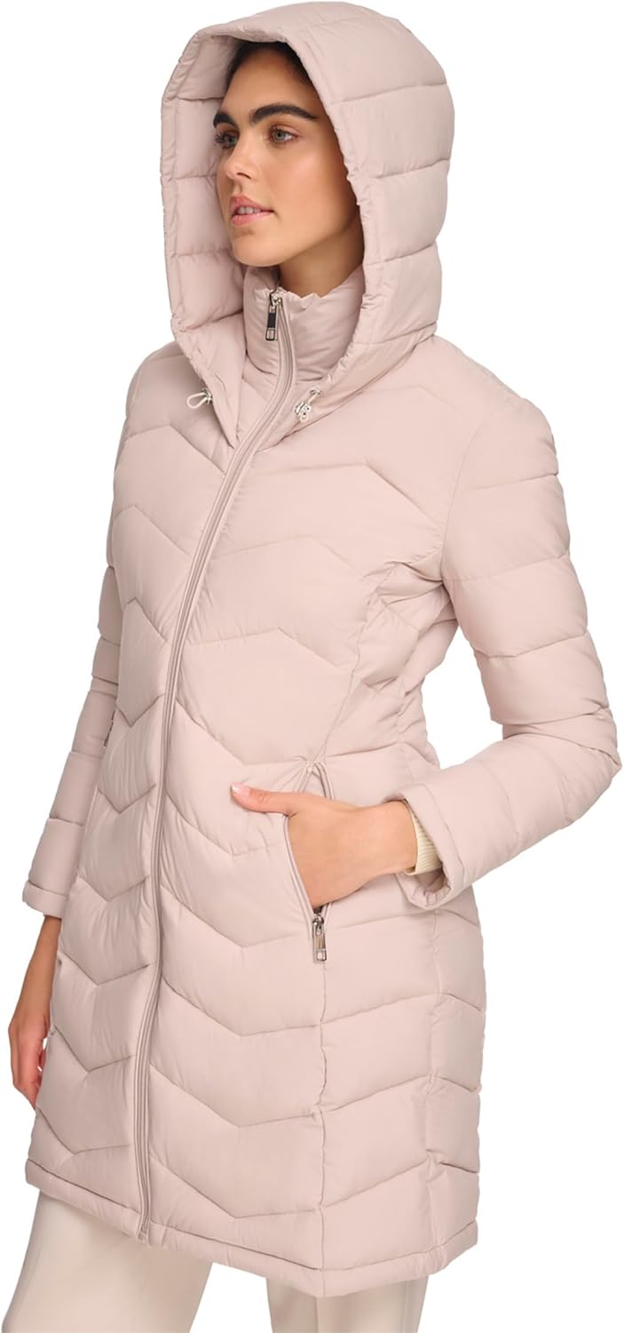 Calvin Klein womens Long Chevron Bib-front Light-weight Jacket