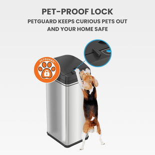iTouchless 50 Liter / 13 Gallon Sensor Dog-Proof Kitchen Trash Can with Lid Lock and AbsorbX Odor Filter, Touchless Lid, Stainless Steel Garbage Recycling Bin for Kitchen, Home, Office, Business