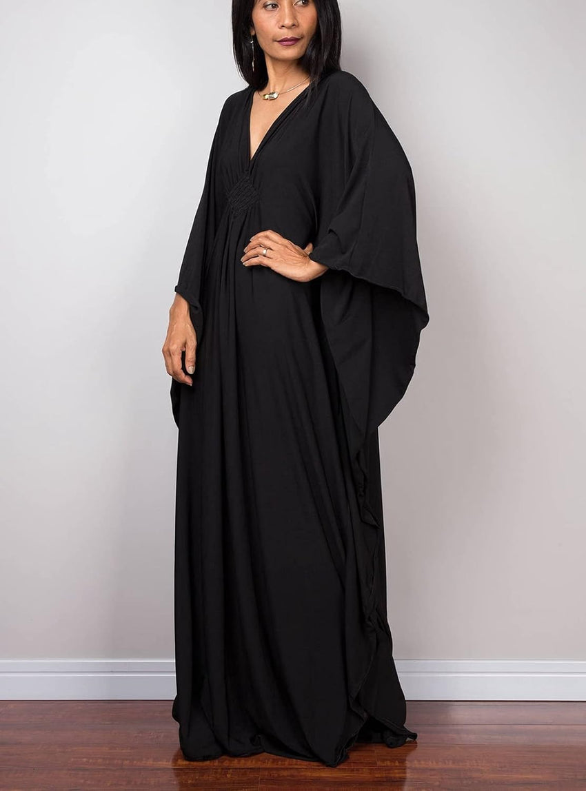 RanRui Caftans for Women Solid Color Chiffon Plus Size Kaftan Dresses Beach Cover Up V Neck Batwing Sleeve Caftans Loungewear