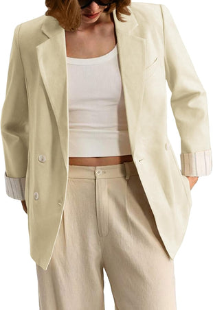 Mina Self 2025 Women's Casual Blazer Fall - Double Breasted Full-Lined Stripe Lightweight Fashion Work Office Jacket Pockets
