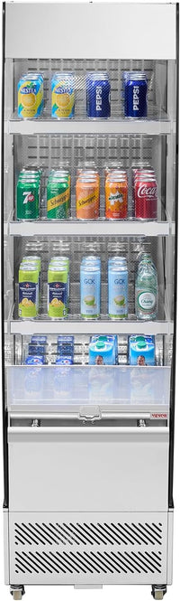 VEVOR Open Air Merchandiser, 3-Tier Shelving Commercial Refrigerator, Grab and Go Display Cooler Refrigerator with Air Curtain, 4 Swivel Wheels, LED Light, for Restaurants, Stores, Office, 7.8cu.ft.