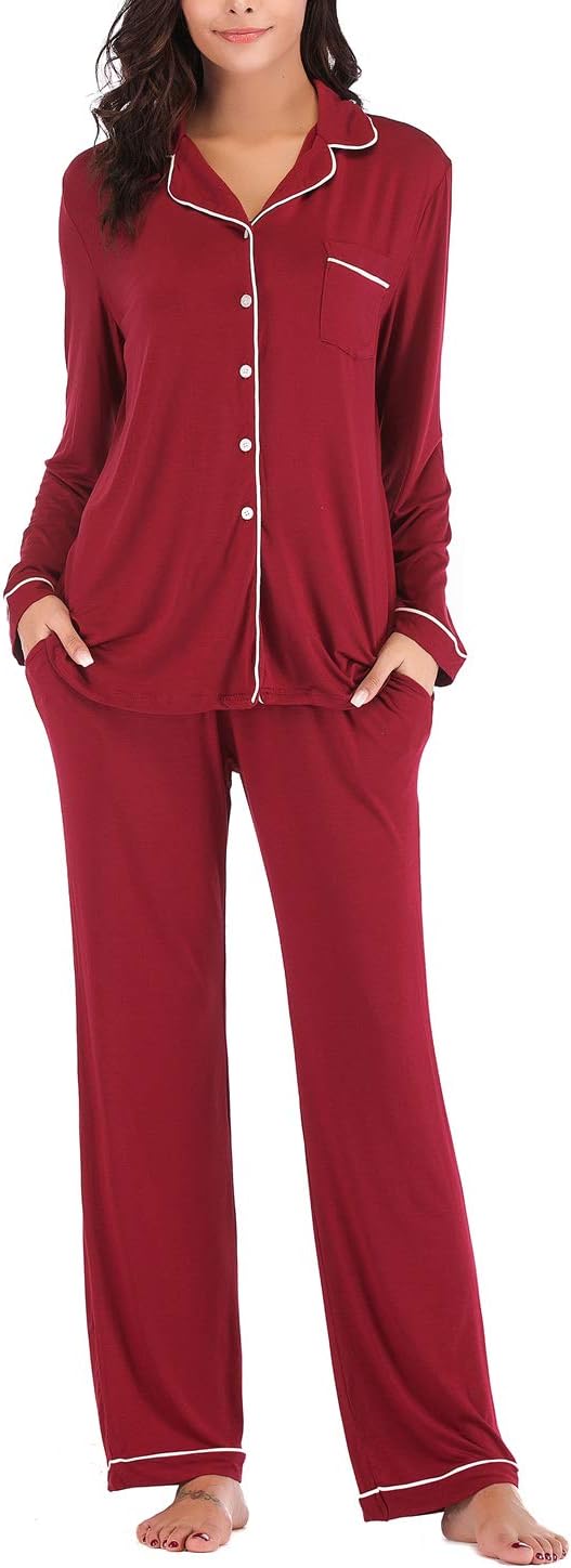 Aamikast Women's Pajama Sets Long Sleeve Button Down Sleepwear Nightwear Soft Pjs Lounge Sets