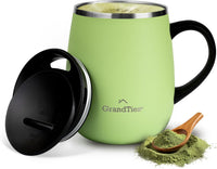 GRANDTIES Insulated Coffee Mug with Handle–Sliding Lid for Splash-Proof 16oz Wine-Glass Shape Thermal Tumbler with Double Walled Vacuum Stainless Steel to Keeps Beverages Hot or Cold-Cognac Metallic