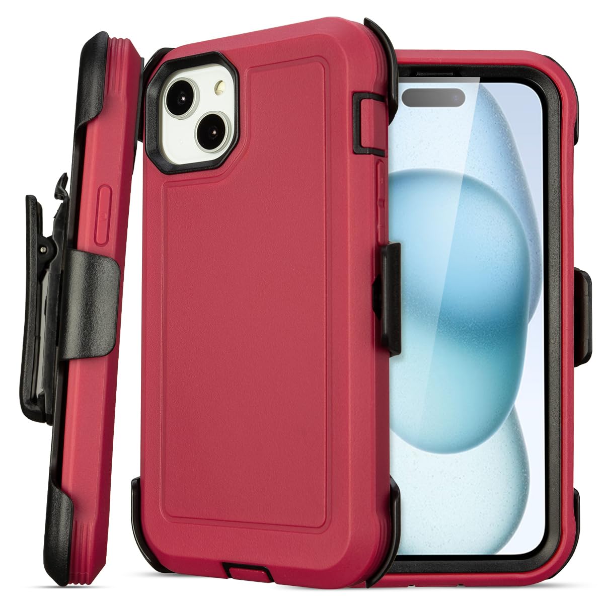 for Black iPhone 15 Case with Belt Clip, Shockproof Heavy Duty Rugged, 3 Layers of Sturdy,Anti-Drop, Military-Grade Defender Cover for iPhone 15 Case Black