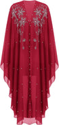 OBEEII Muslim Dress for Women Loose Batwing Sleeved Hooded Beaded Embroidery Long Abaya Dress Kaftan Abayas Islamic Robe