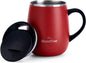 GRANDTIES Insulated Coffee Mug with Handle–Sliding Lid for Splash-Proof 16oz Wine-Glass Shape Thermal Tumbler with Double Walled Vacuum Stainless Steel to Keeps Beverages Hot or Cold-Cognac Metallic
