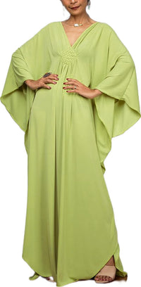 RanRui Caftans for Women Solid Color Chiffon Plus Size Kaftan Dresses Beach Cover Up V Neck Batwing Sleeve Caftans Loungewear