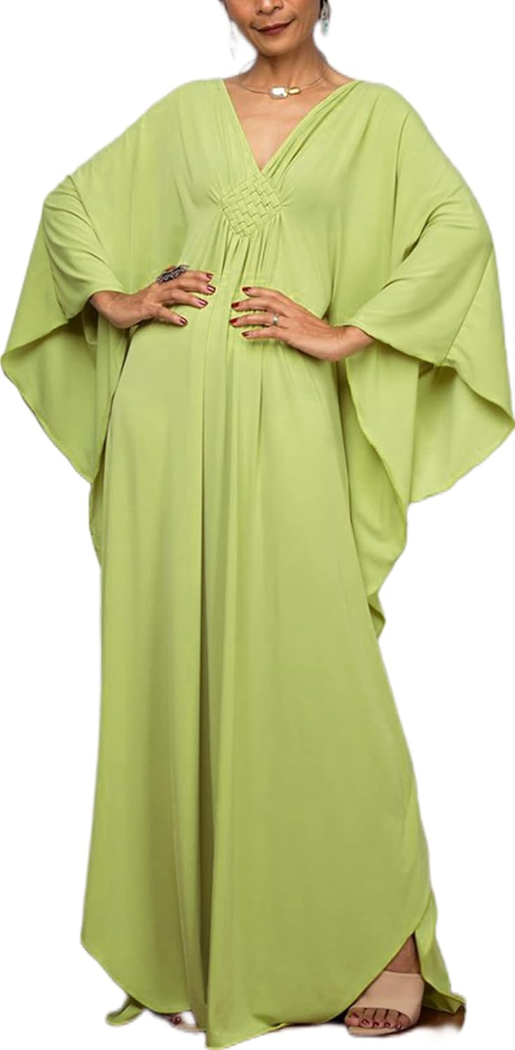 RanRui Caftans for Women Solid Color Chiffon Plus Size Kaftan Dresses Beach Cover Up V Neck Batwing Sleeve Caftans Loungewear