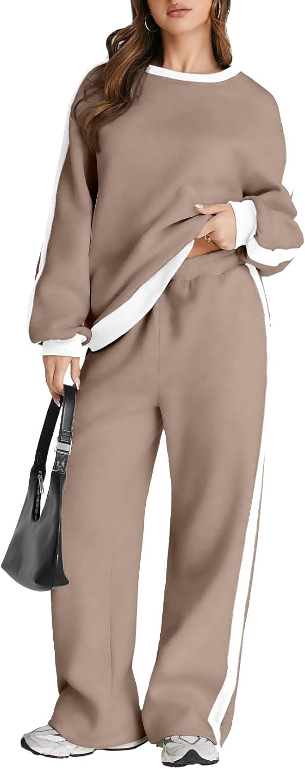 Herseas Women 2 Piece Outfits Color Block Sweatsuit Casual Fleece Lounge Matching Sets